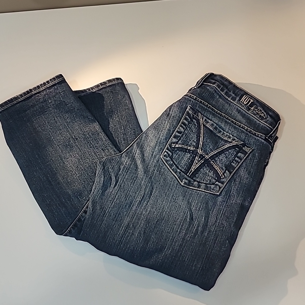 KUT FROM THE KLOTH Straight Leg Midwash Embroidered Pocket Jeans